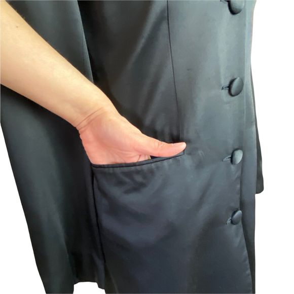 Vtg Tweeds Black Satin 5 Button Slit Long Sleeve Shoulder Pads Blazer Jacket 6 - Picture 5 of 14